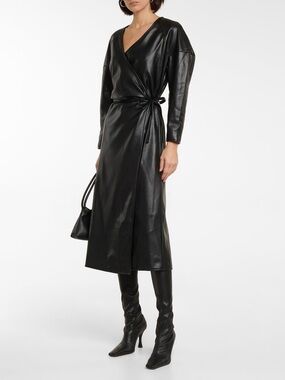 Like new without tag! Size 2 Proenza Schouler Black Faux-Leather Wrap Midi Coat